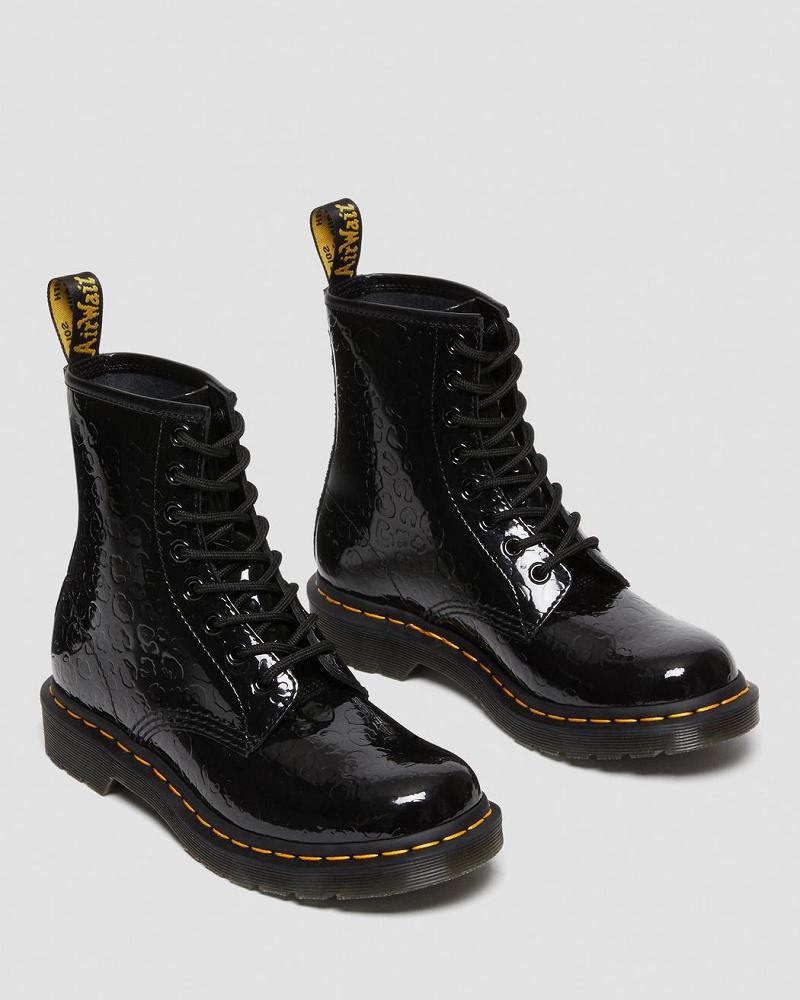 Black / Leopard Women's Dr Martens 1460 Leopard Emboss Patent Leather Ankle Boots | CA 13MQZ